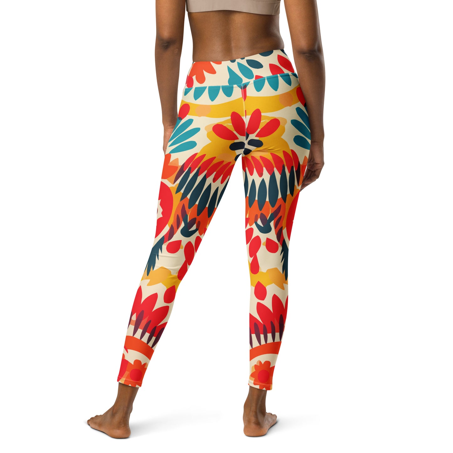 Orange Floral Latin Pattern Yoga Leggings