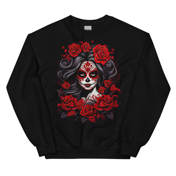 Dia De Los Muertos La Catrina Red Roses Sweatshirt Dia De Los Muertos La Catrina Red Roses Sweatshirt