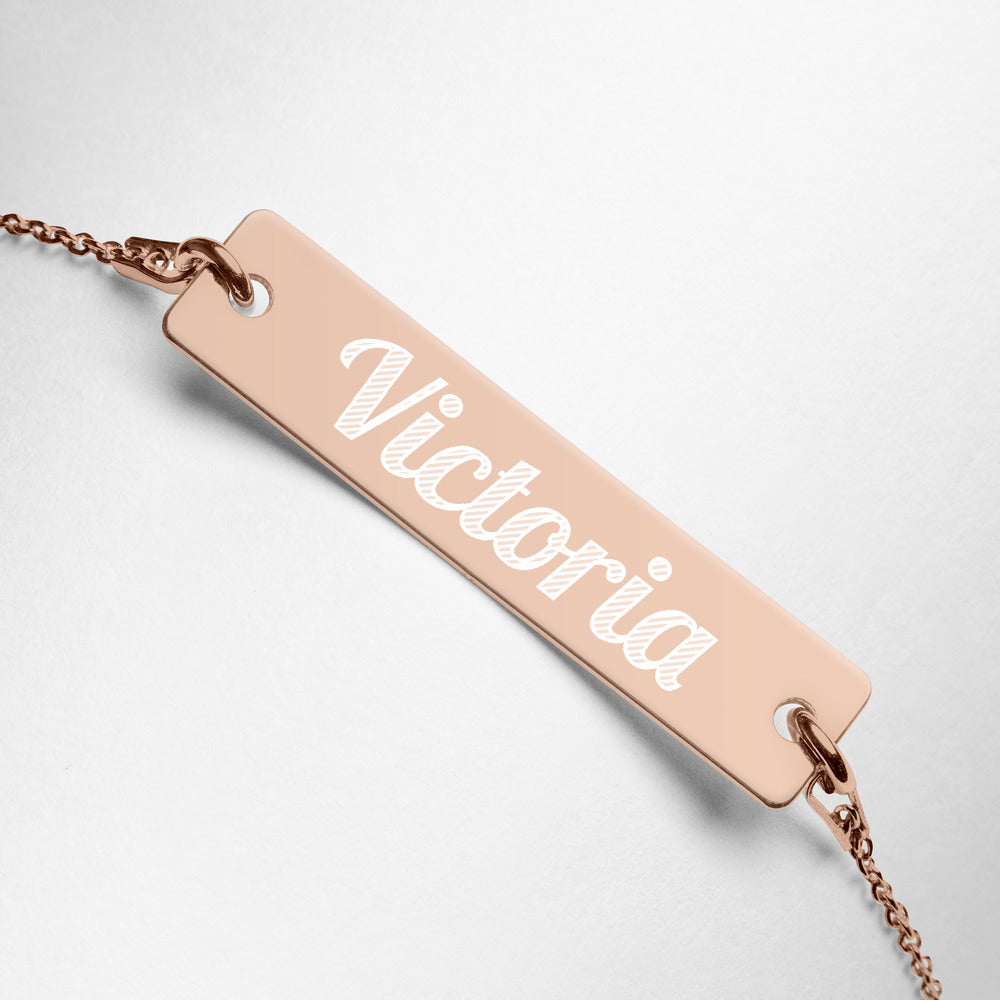 Victoria Name Engraved Silver Bar Chain Bracelet