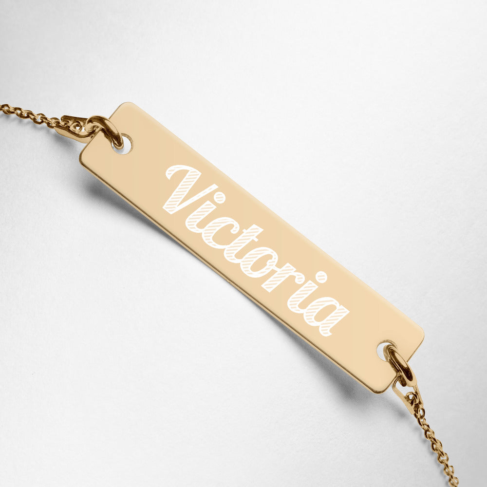 Victoria Name Engraved Silver Bar Chain Bracelet