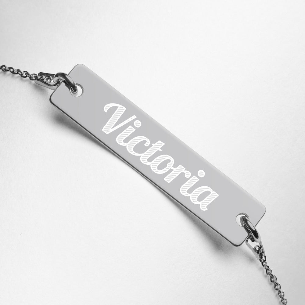 Victoria Name Engraved Silver Bar Chain Bracelet