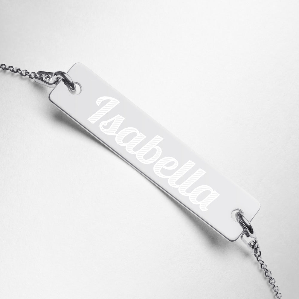 Isabella Name Engraved Silver Bar Chain Bracelet