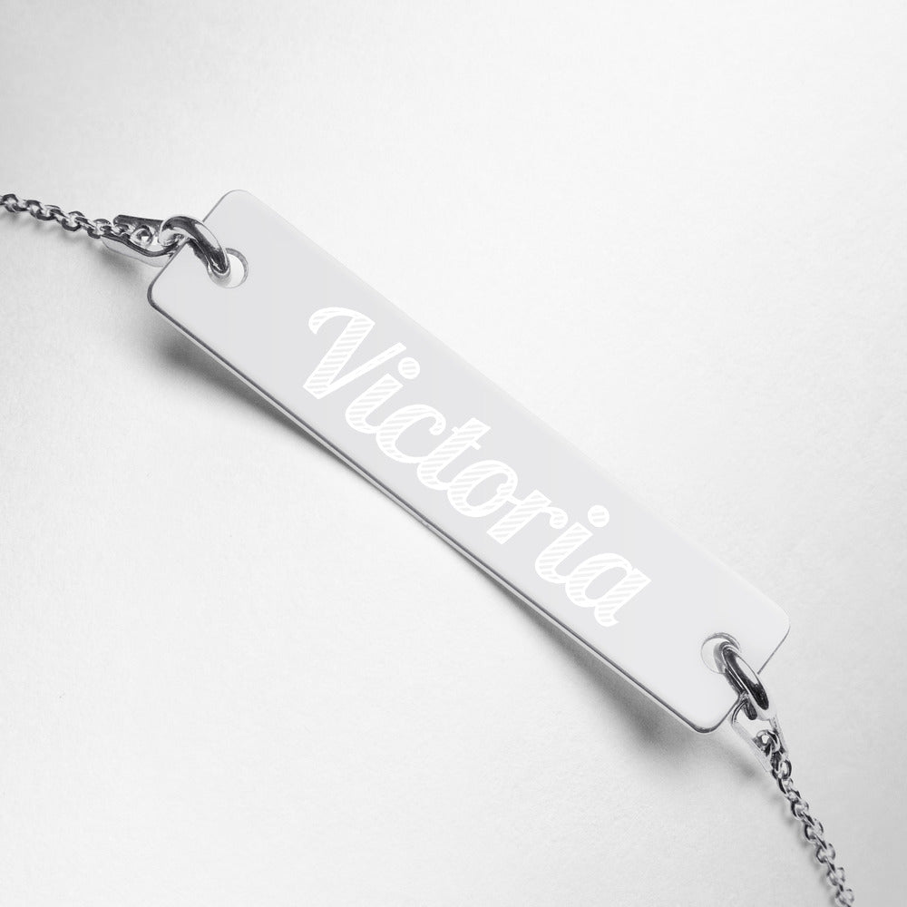Victoria Name Engraved Silver Bar Chain Bracelet