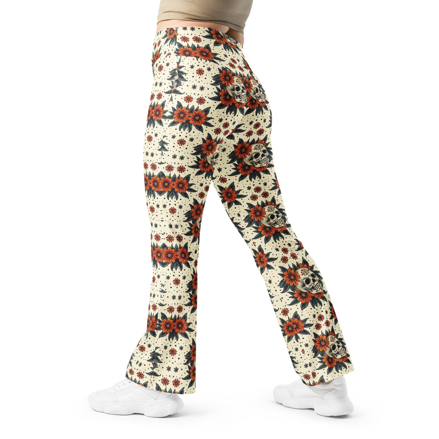 Floral Sugar Skull Printed Flare leggings