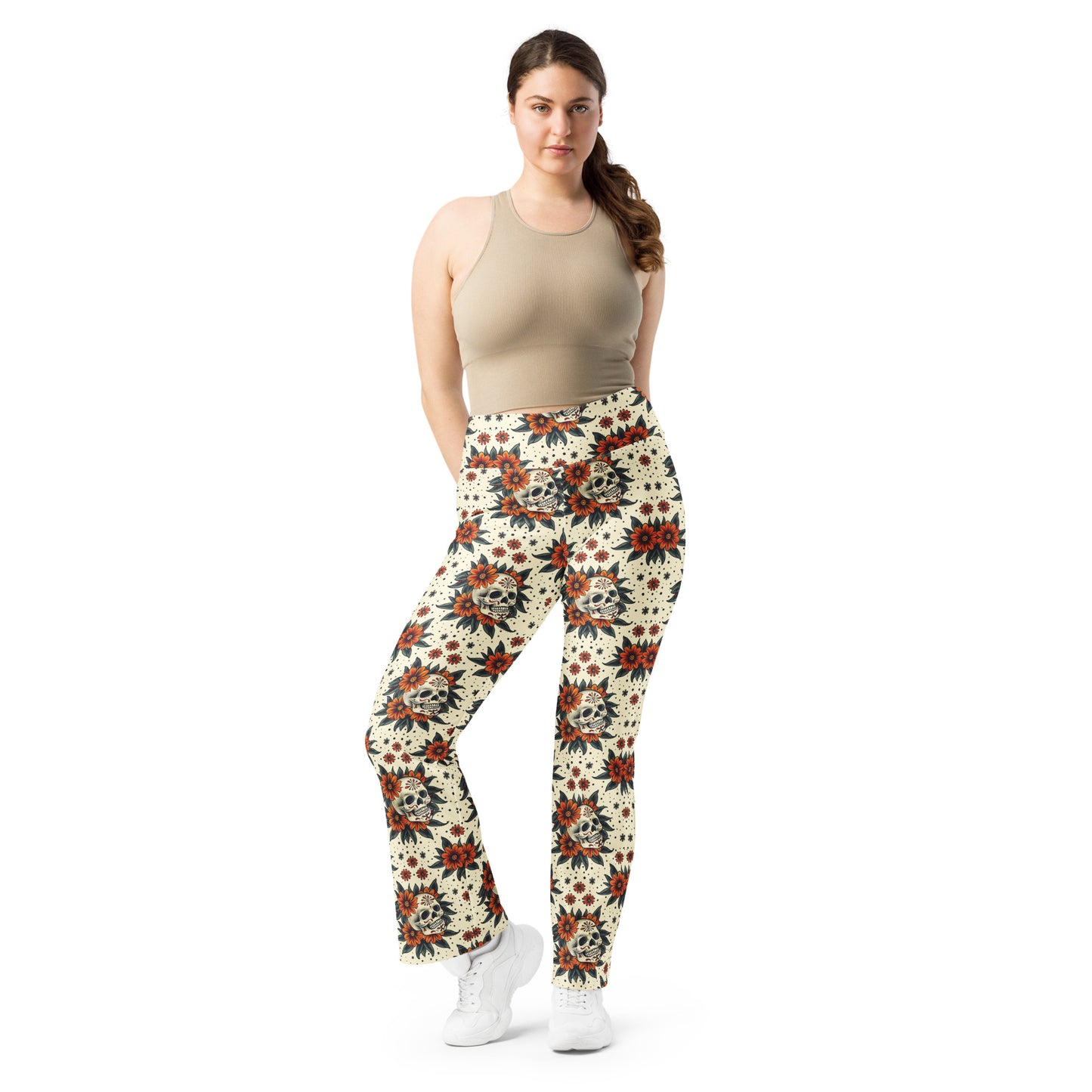 Floral Sugar Skull Printed Flare leggings