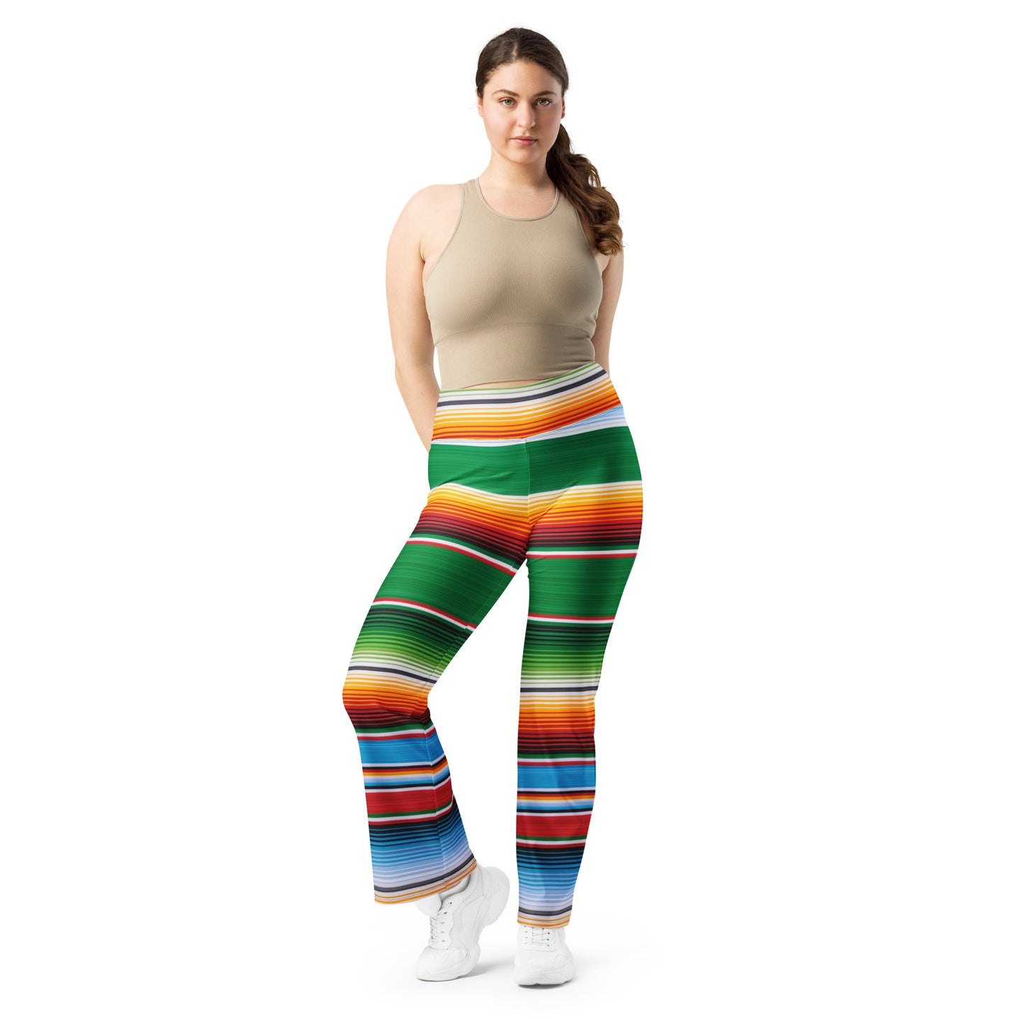 Shades of Green Mexican Serape Printed Flare leggings