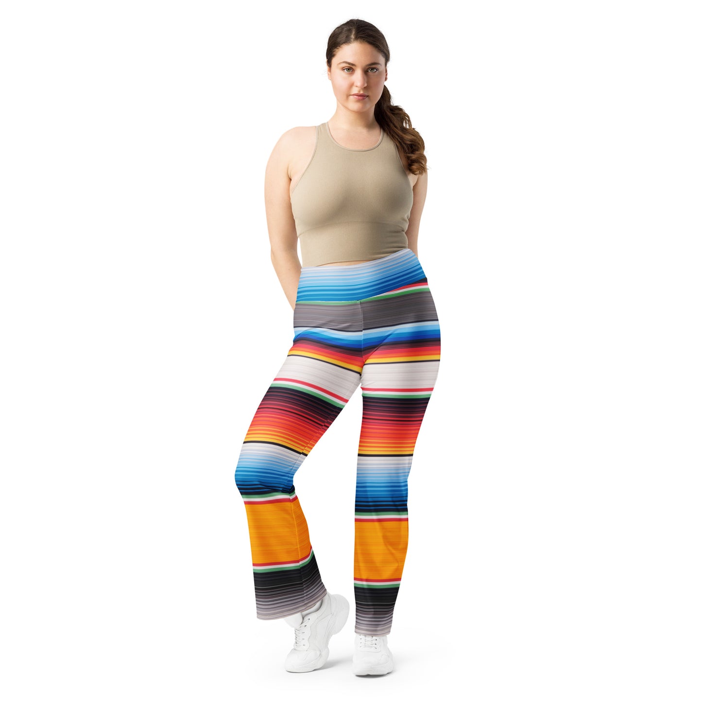 Shades of Orange And Blue Mexican Serape Printed Flare leggings