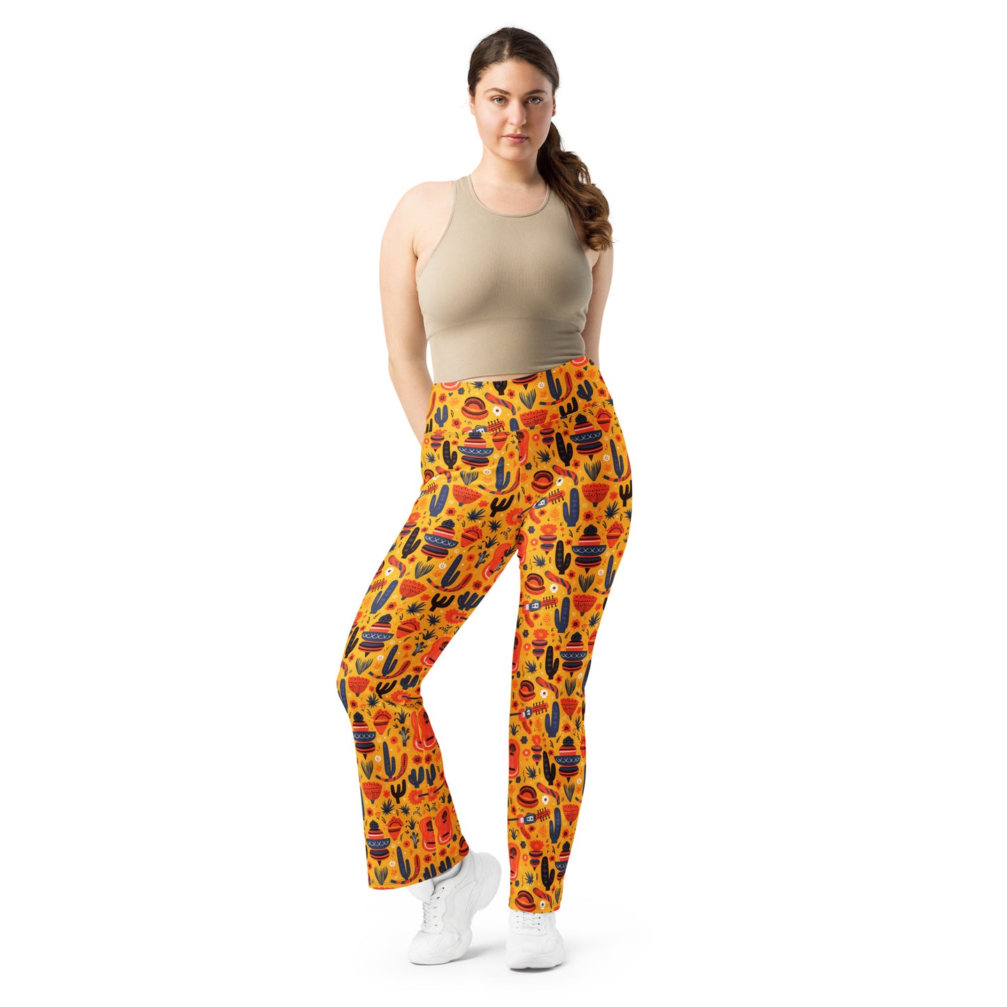 Mexican Cactus & Fiesta Vibes Printed Flare leggings