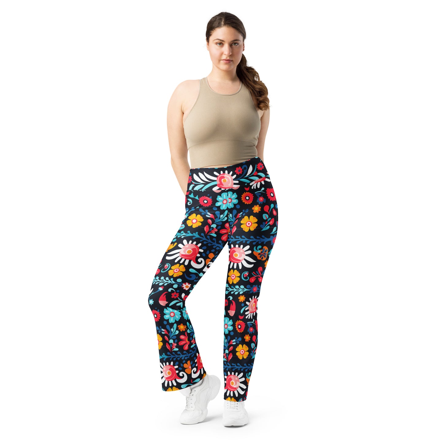 Mexican Floral Pattern Bell Bottoms Flare leggings