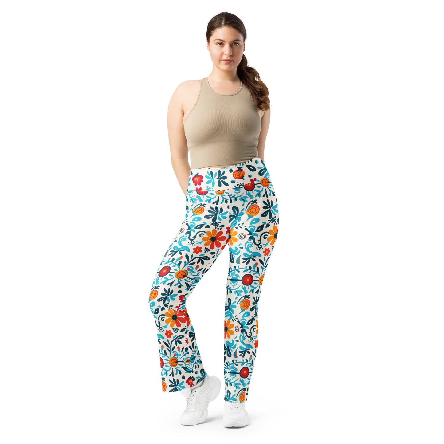 Whispering Turquois Floral Printed Bell Bottom Flare leggings