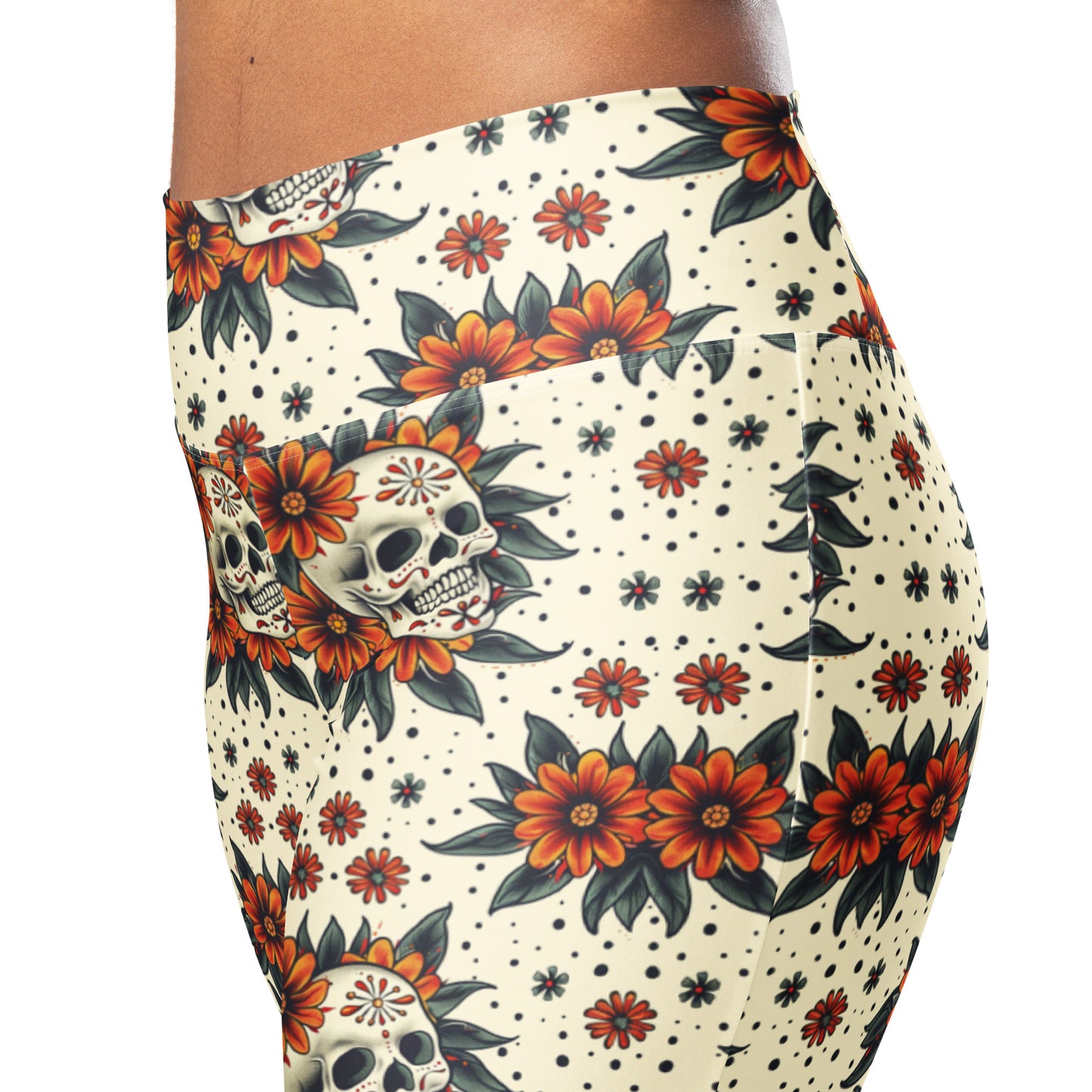 Floral Sugar Skull Printed Flare leggings