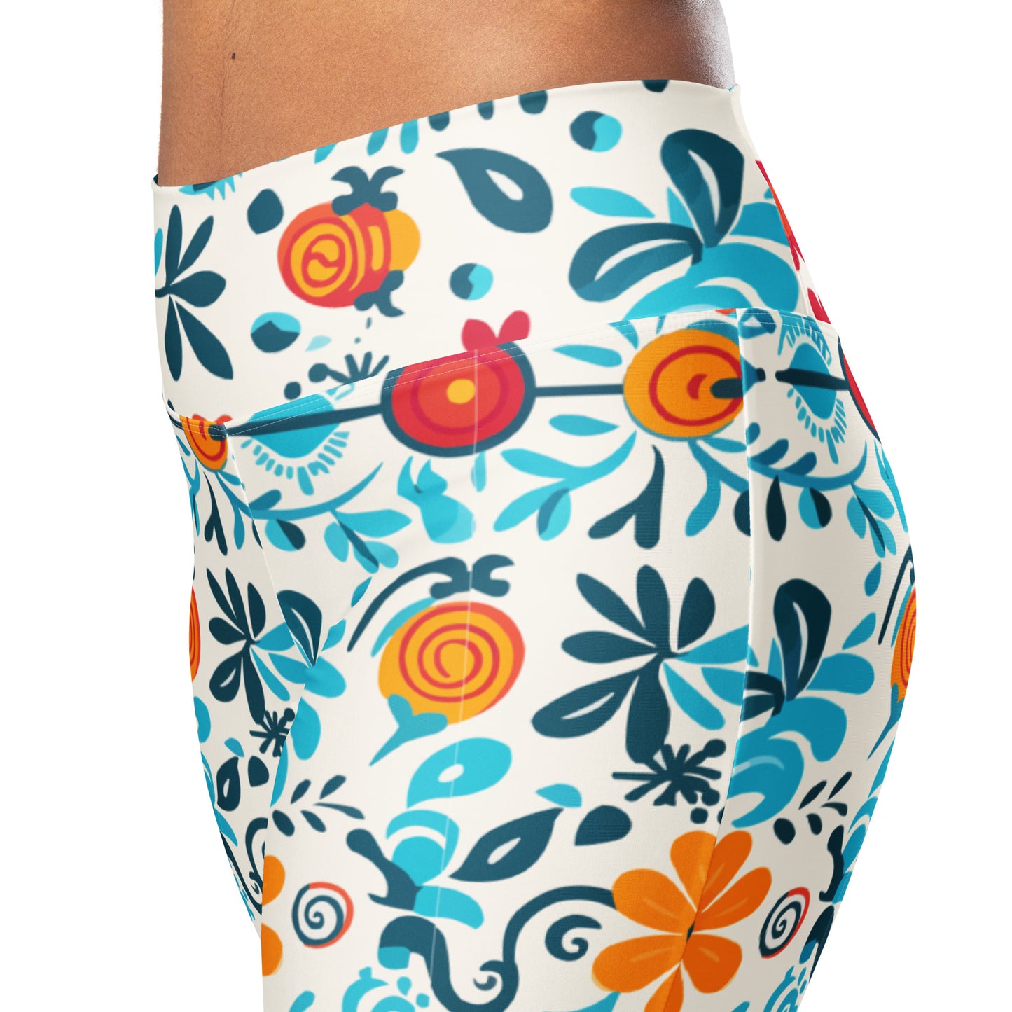 Whispering Turquois Floral Printed Bell Bottom Flare leggings