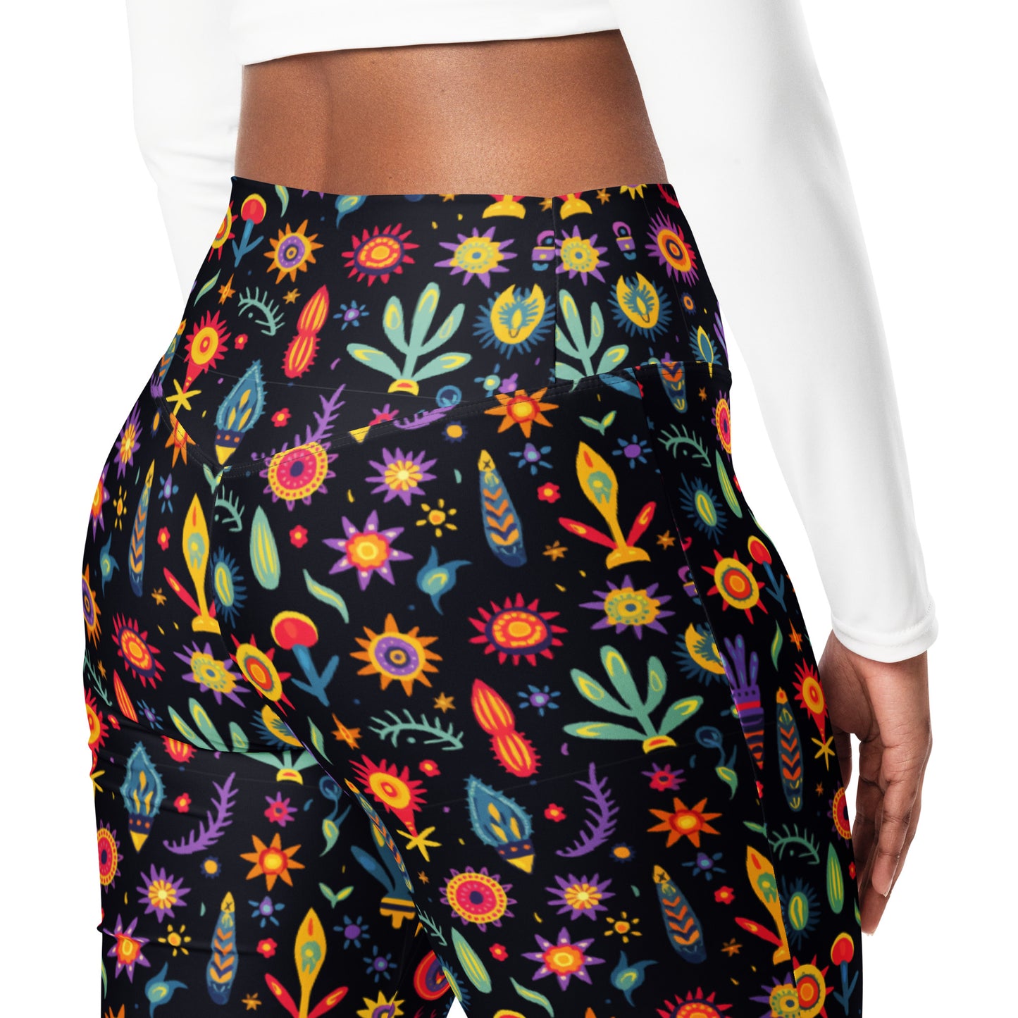 Mexican Folk Art Printed Flare leggings