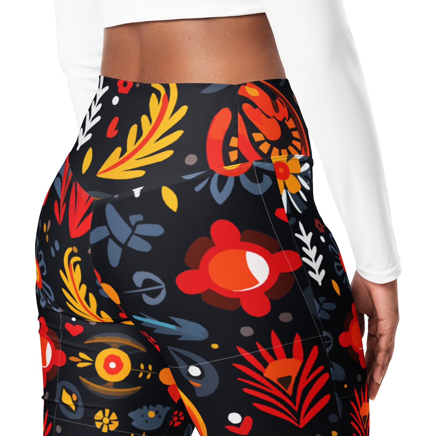 Wild White Flower Mexican Pattern Flare leggings