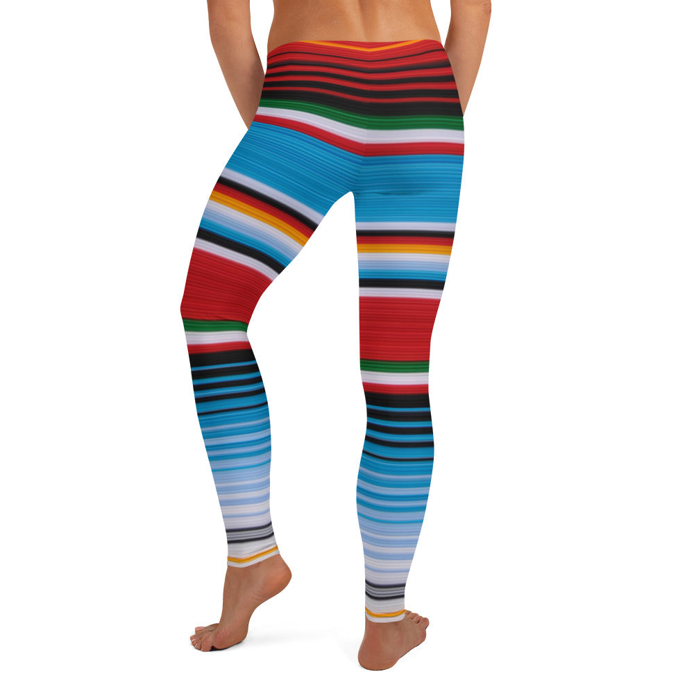 Mexican Serape Shades of Blue and Orange Leggings