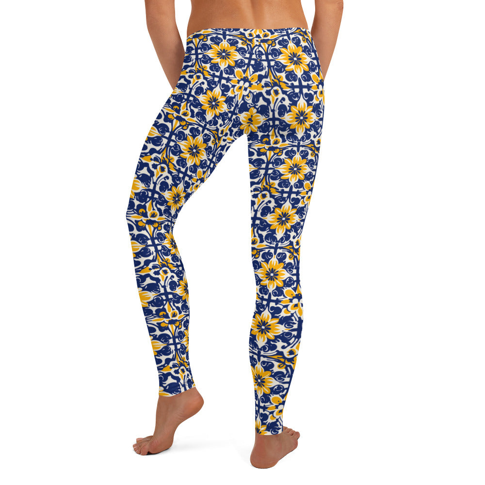 Mexican Talavera Yellow Flower Pattern Leggings