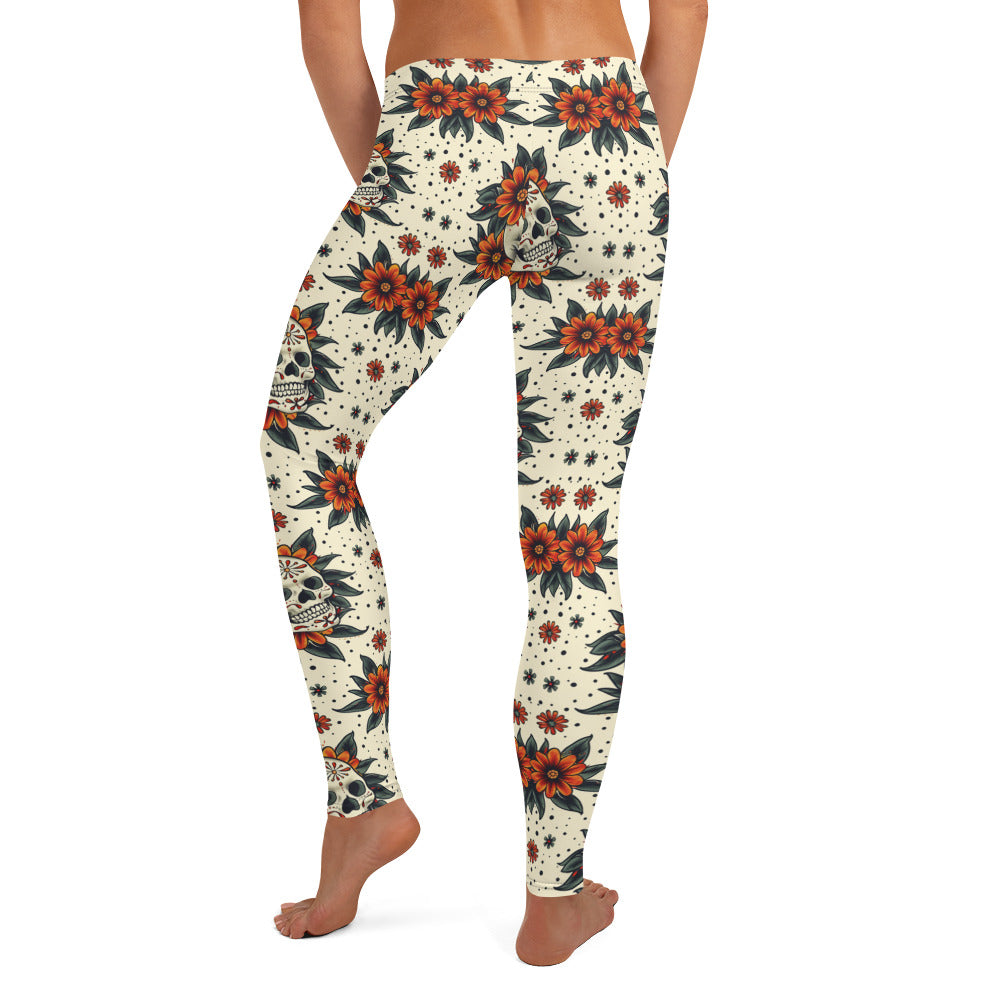 Sugar Skull Flowers Leggings