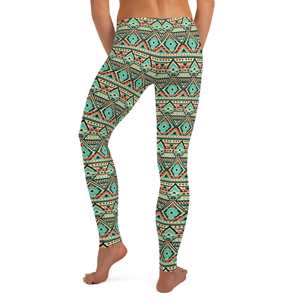 Aztec Shades of Green Pattern Leggings for Women