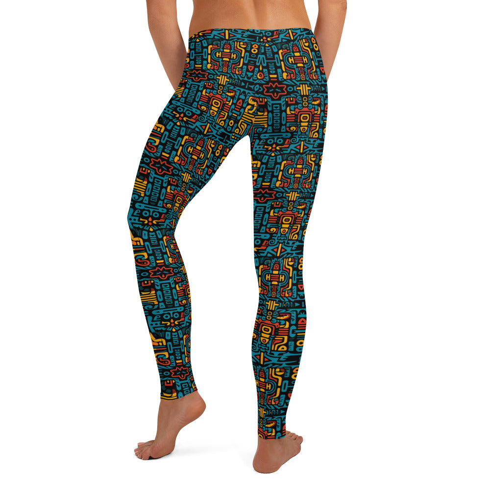 Hint of Gold Aztec Design Pattern Leggings