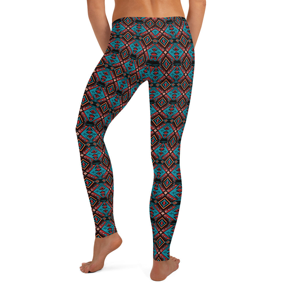 Aztec Brown and Blue Geometric Pattern Leggings