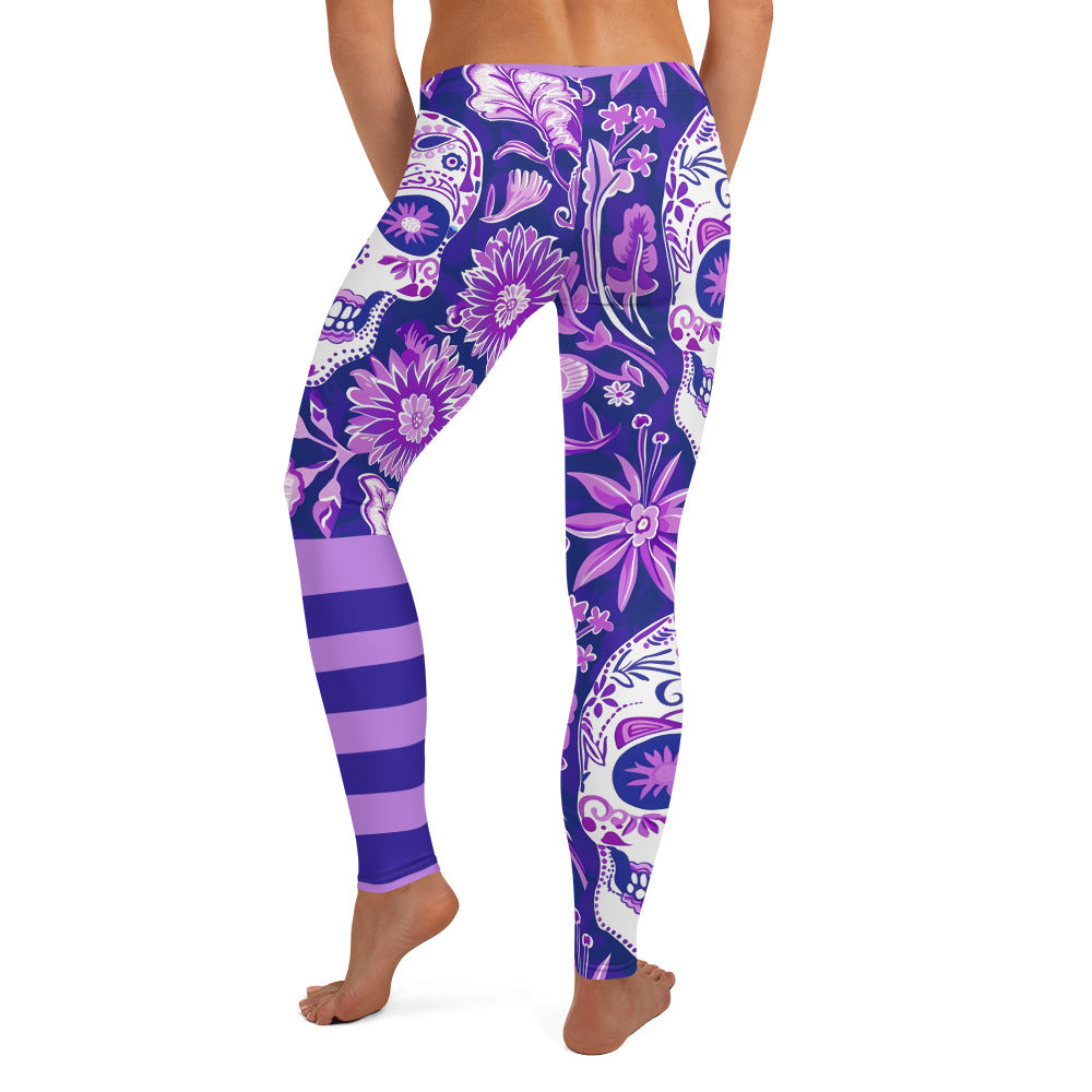 Purple Sugar skull & Floral Pattern Printed Leggings