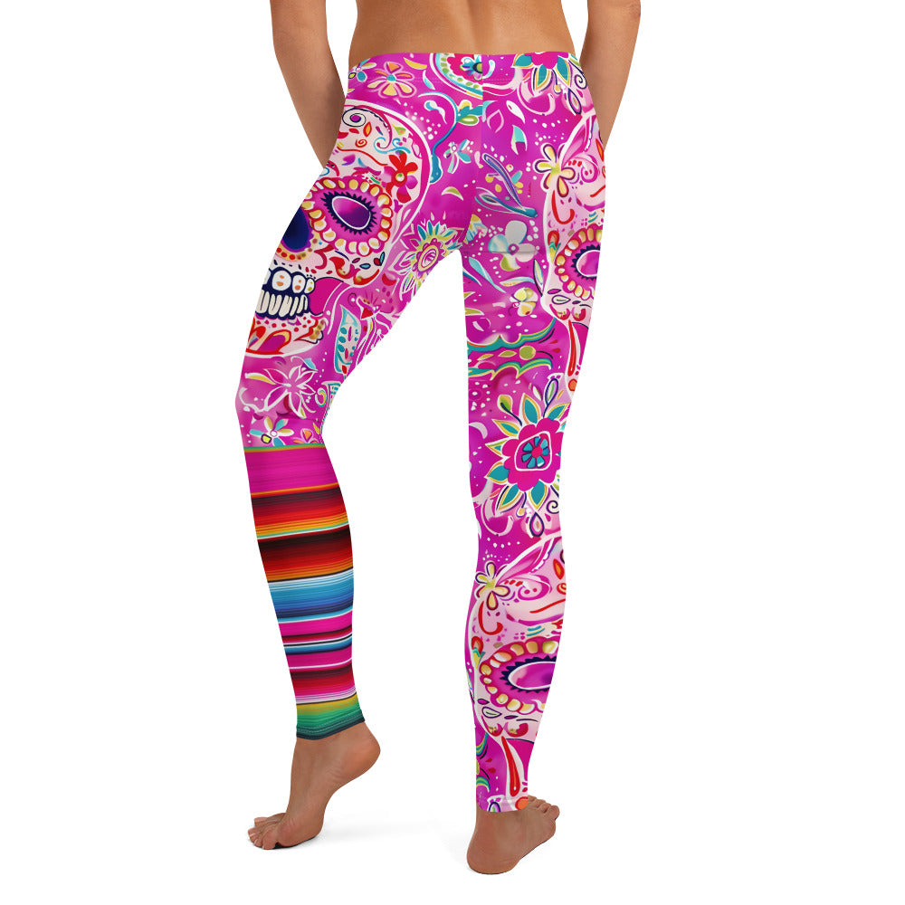 Sugar Skull and Pink Serape Printed Leggings