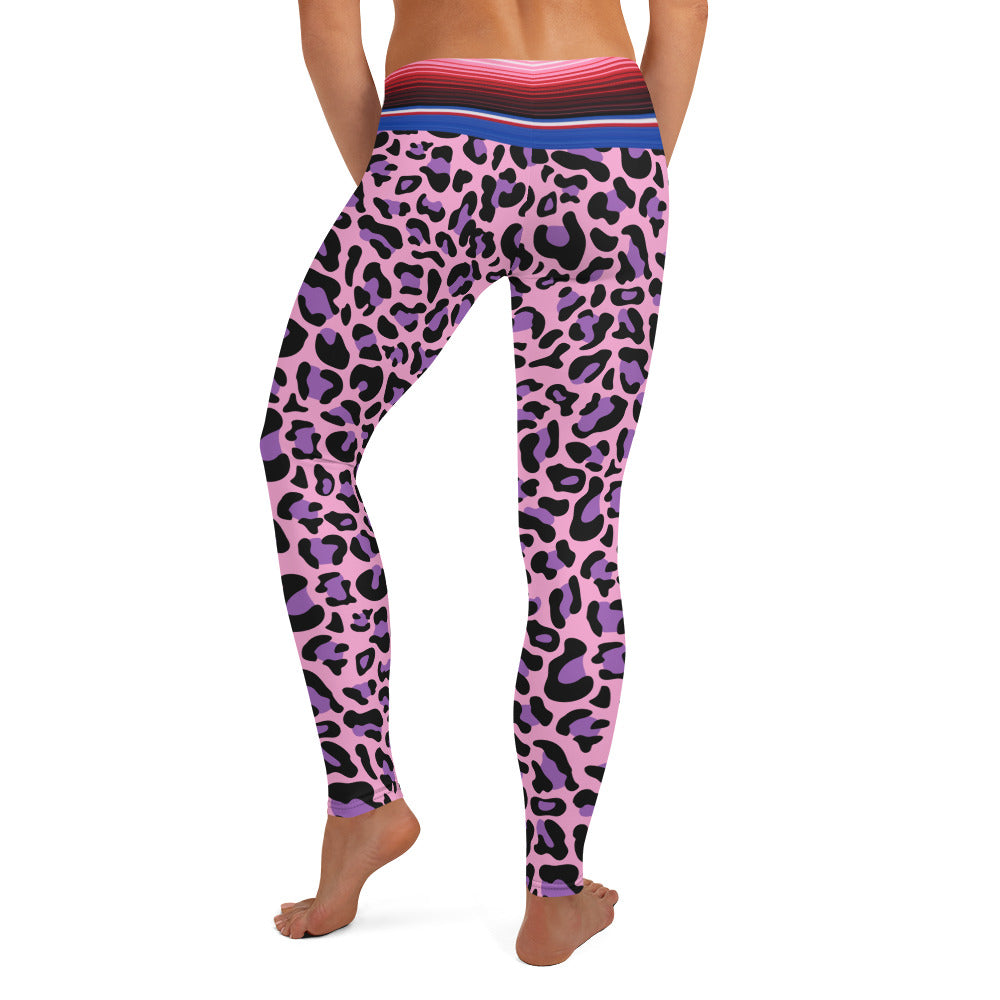 Pink Leopard Print with Serape Belt Pattern Leggings