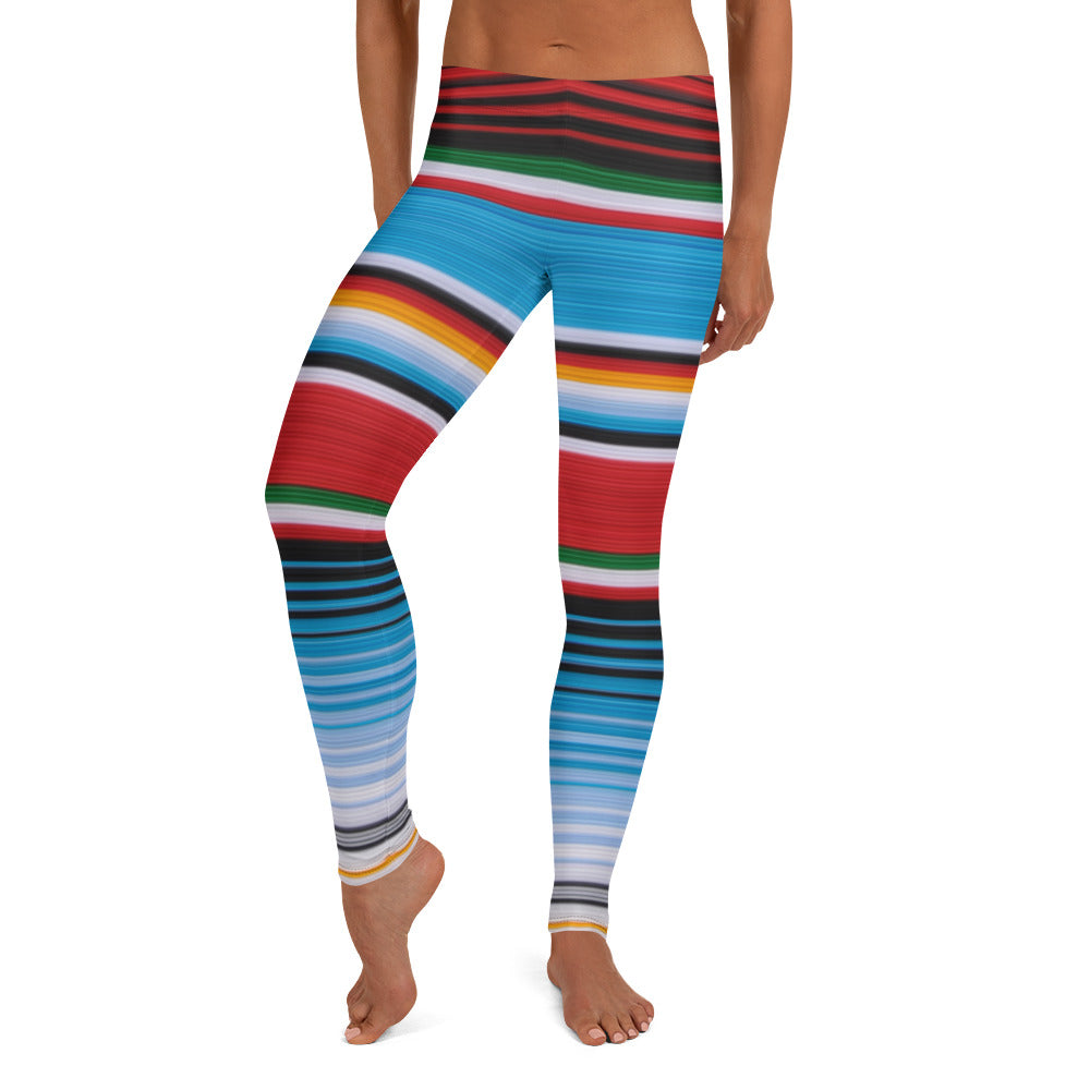 Mexican Serape Shades of Blue and Orange Leggings