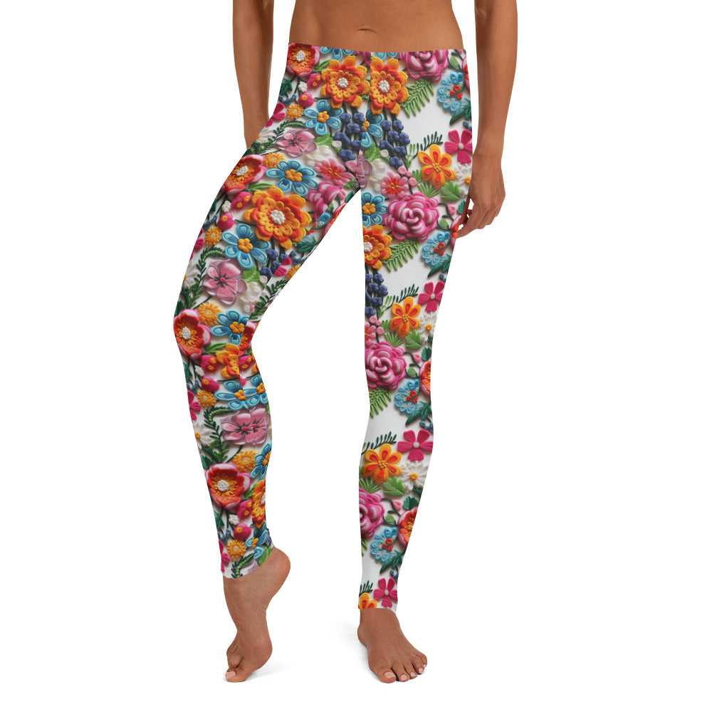 Latin Embroidery Garden Flowers Pattern Leggings