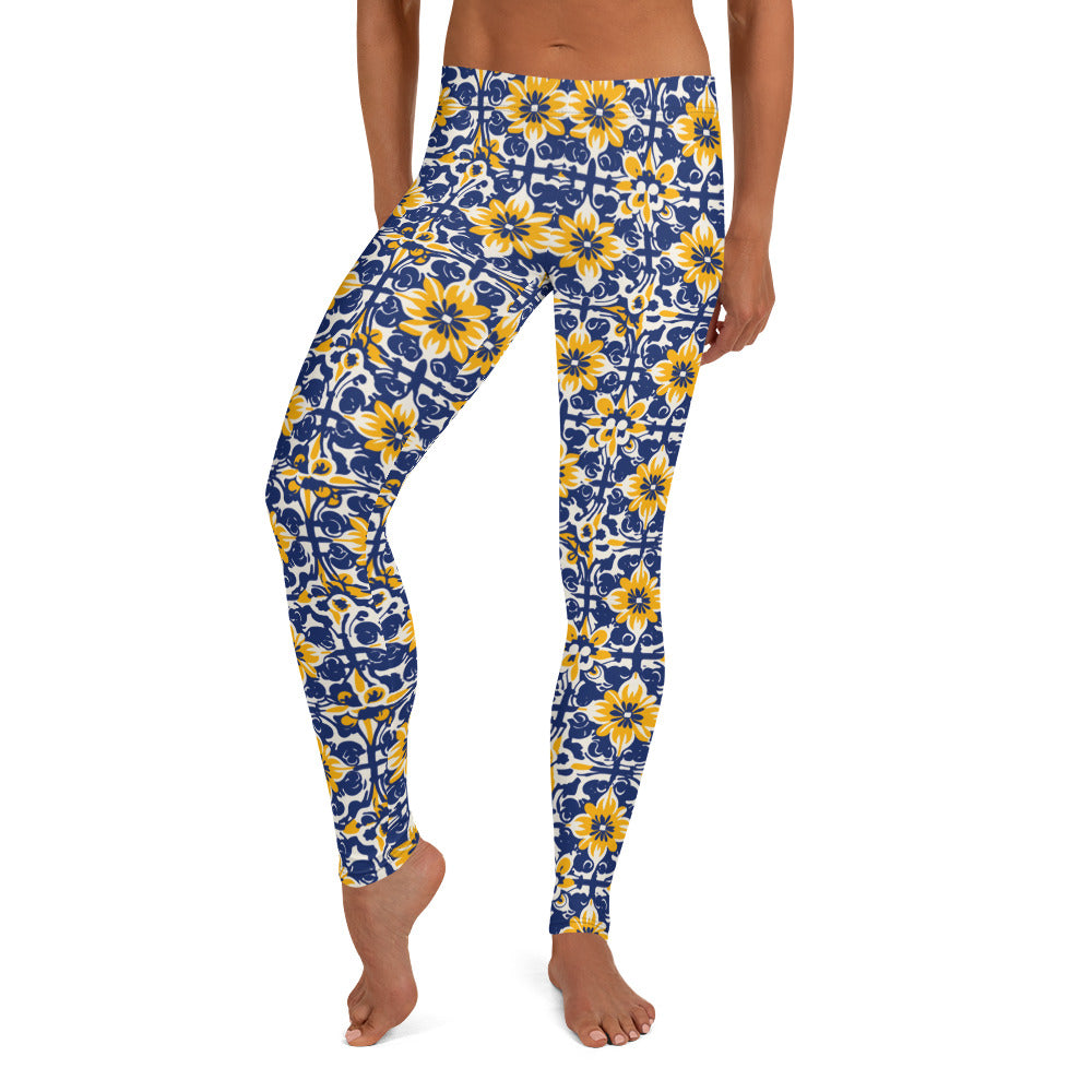 Mexican Talavera Yellow Flower Pattern Leggings