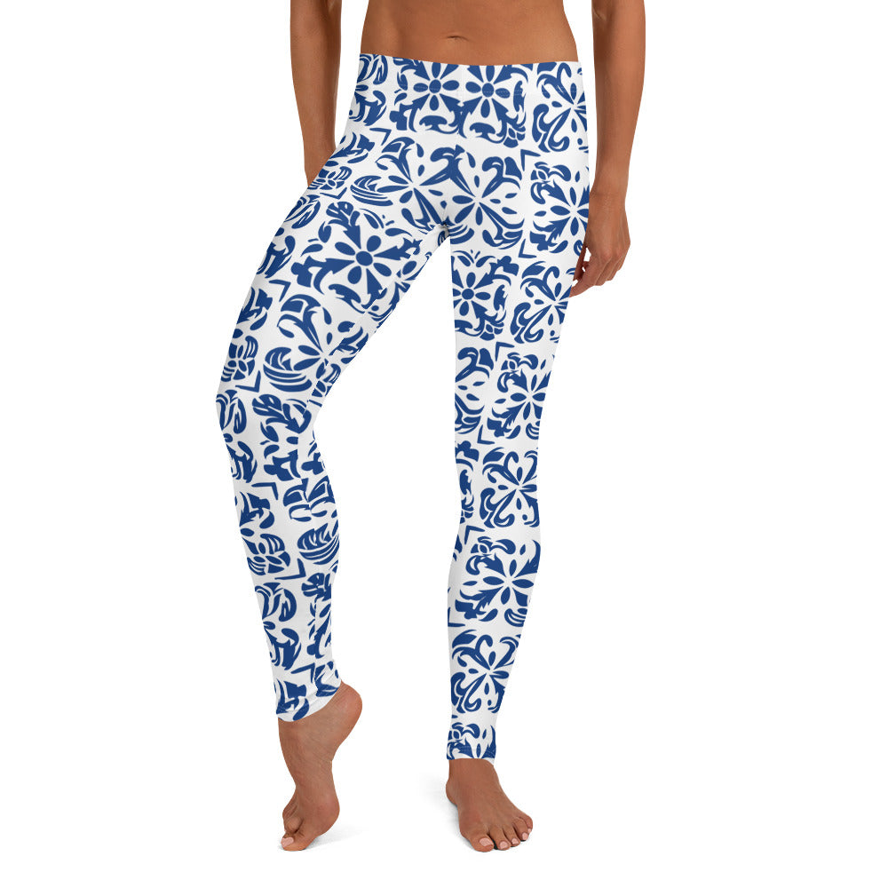 Blue Mexican Talavera Pattern Leggings