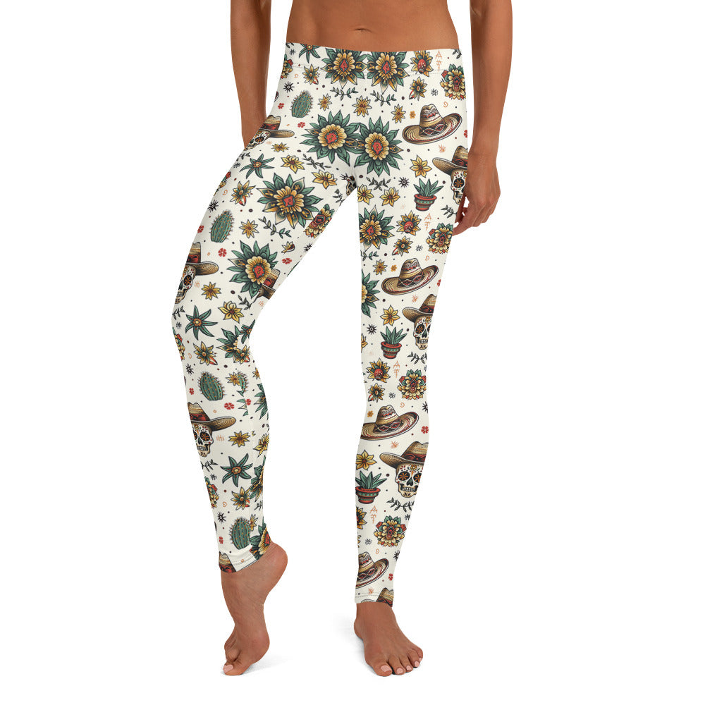 Sugar Skull Y Cactus Pattern Leggings