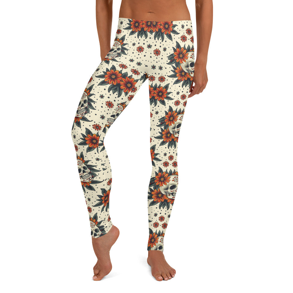 Sugar Skull Flowers Leggings