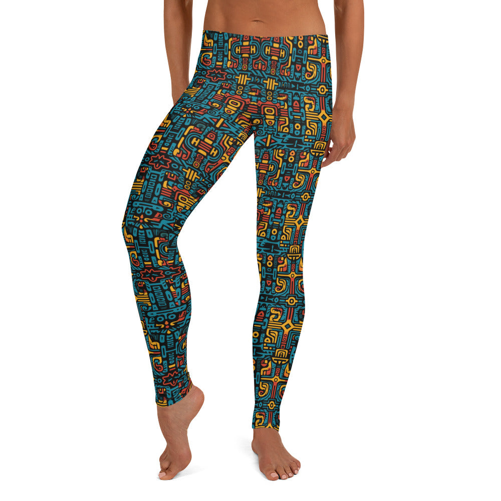 Hint of Gold Aztec Design Pattern Leggings