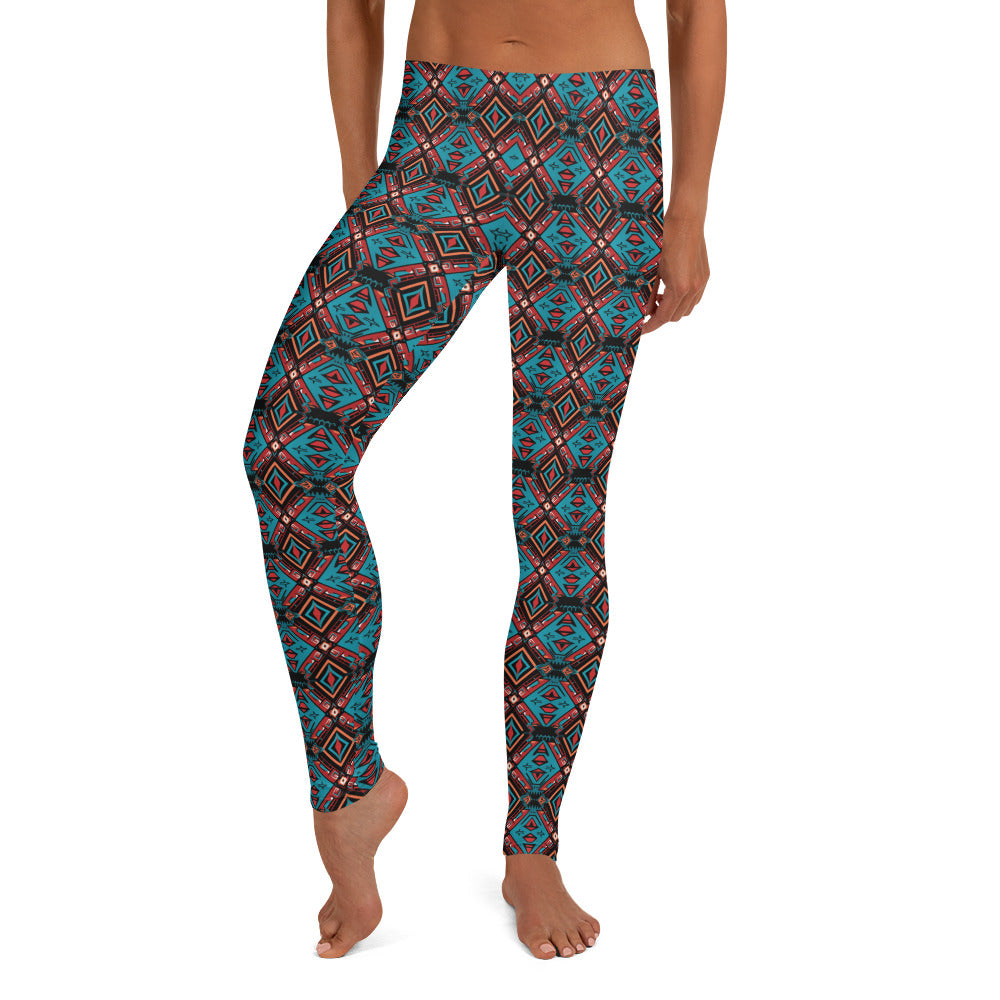 Aztec Brown and Blue Geometric Pattern Leggings