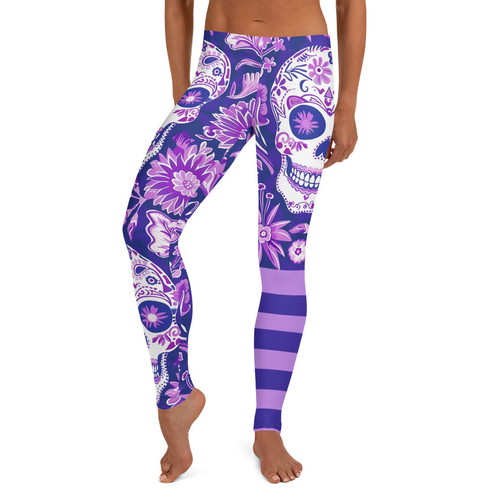 Purple Sugar skull & Floral Pattern Printed Leggings