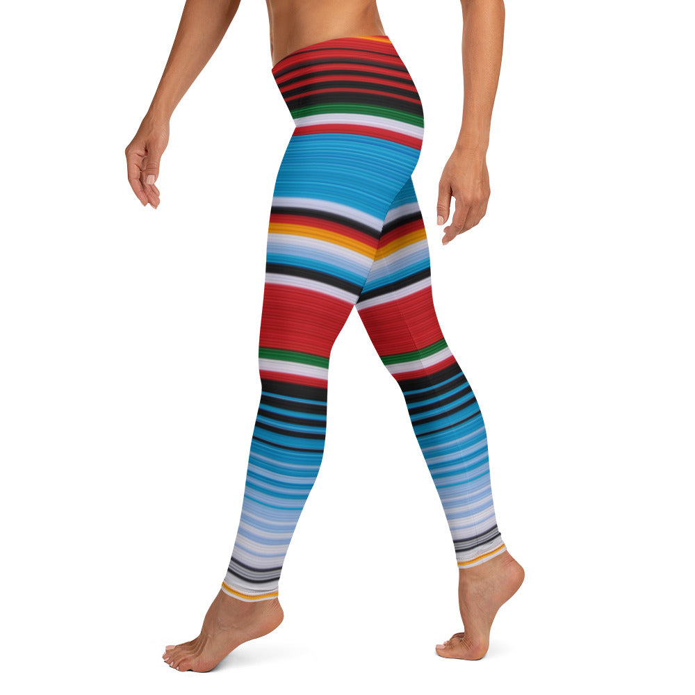 Mexican Serape Shades of Blue and Orange Leggings