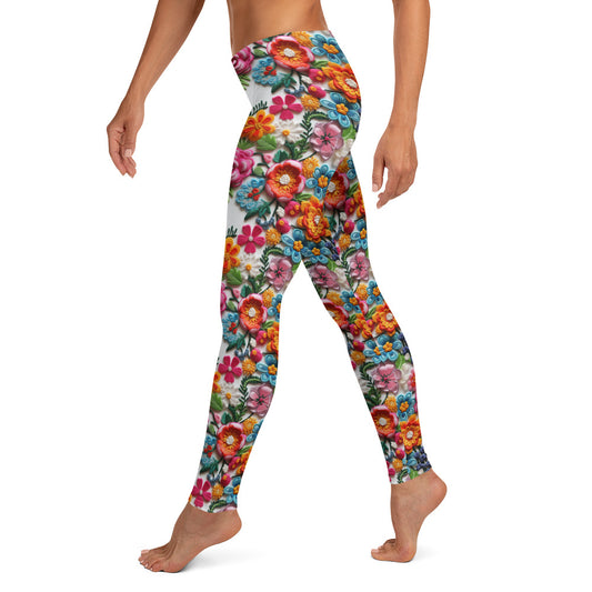 Latin Embroidery Garden Flowers Pattern Leggings