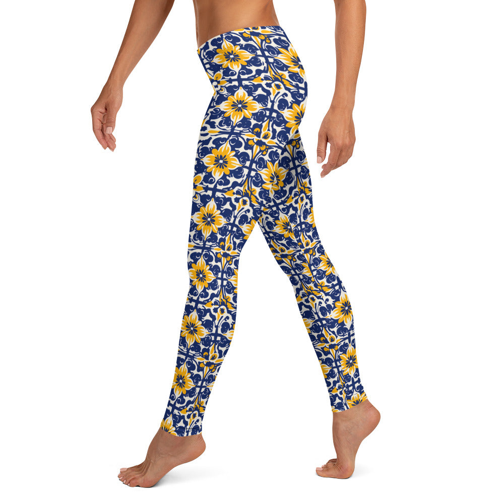 Mexican Talavera Yellow Flower Pattern Leggings