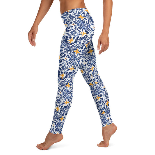 Shades of Blue and Yellow Mexican Talavera Leggings