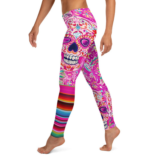 Sugar Skull and Pink Serape Printed Leggings