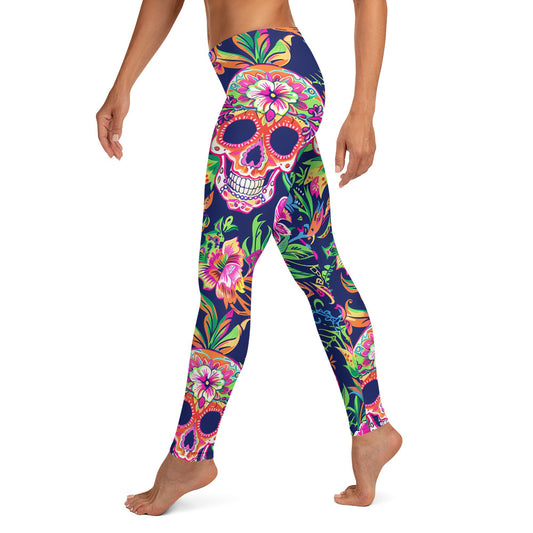 Sugar Skull & Tropical Floral Printed Leggings