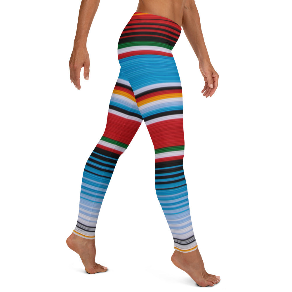 Mexican Serape Shades of Blue and Orange Leggings