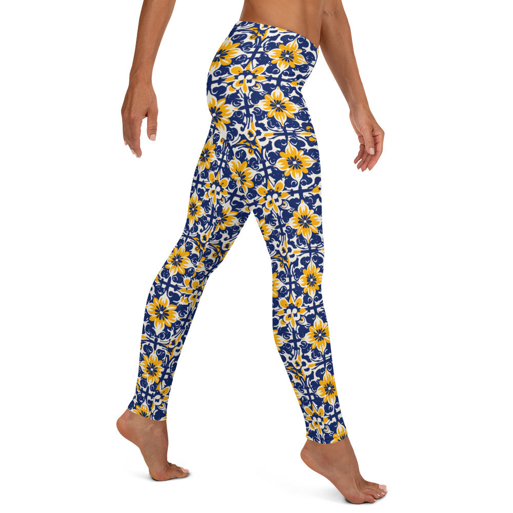 Mexican Talavera Yellow Flower Pattern Leggings