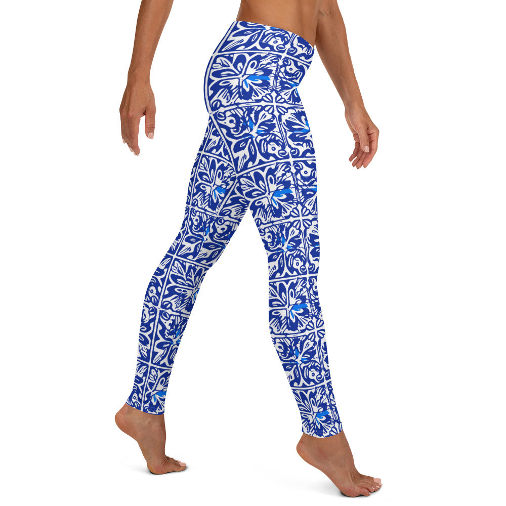 Indigo Geometric Talavera Pattern Leggings