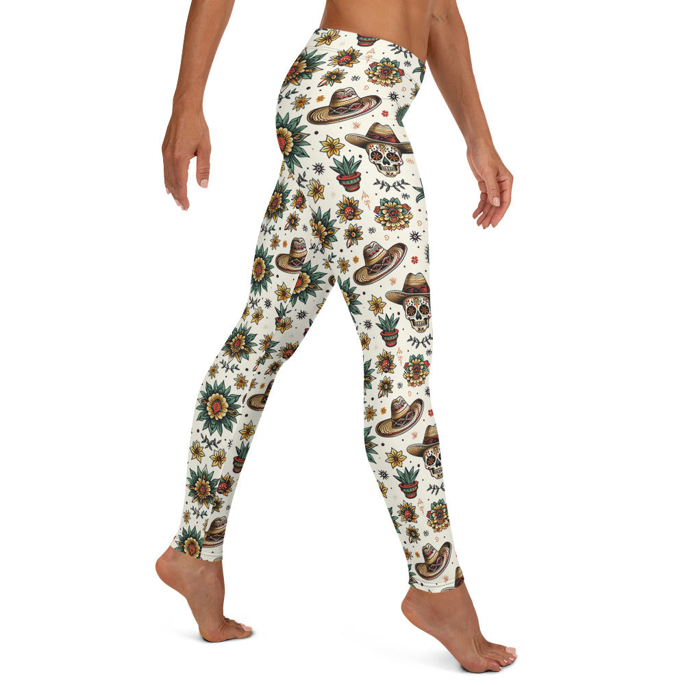 Sugar Skull Y Cactus Pattern Leggings