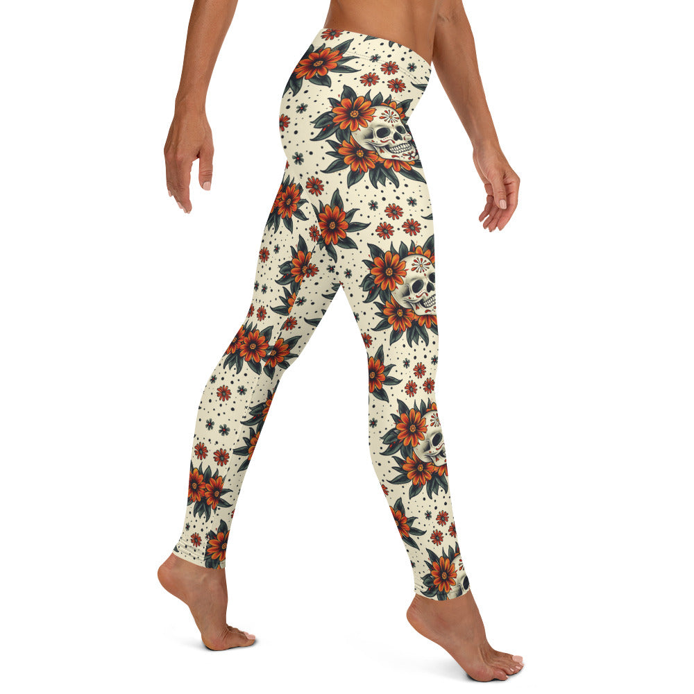 Sugar Skull Flowers Leggings