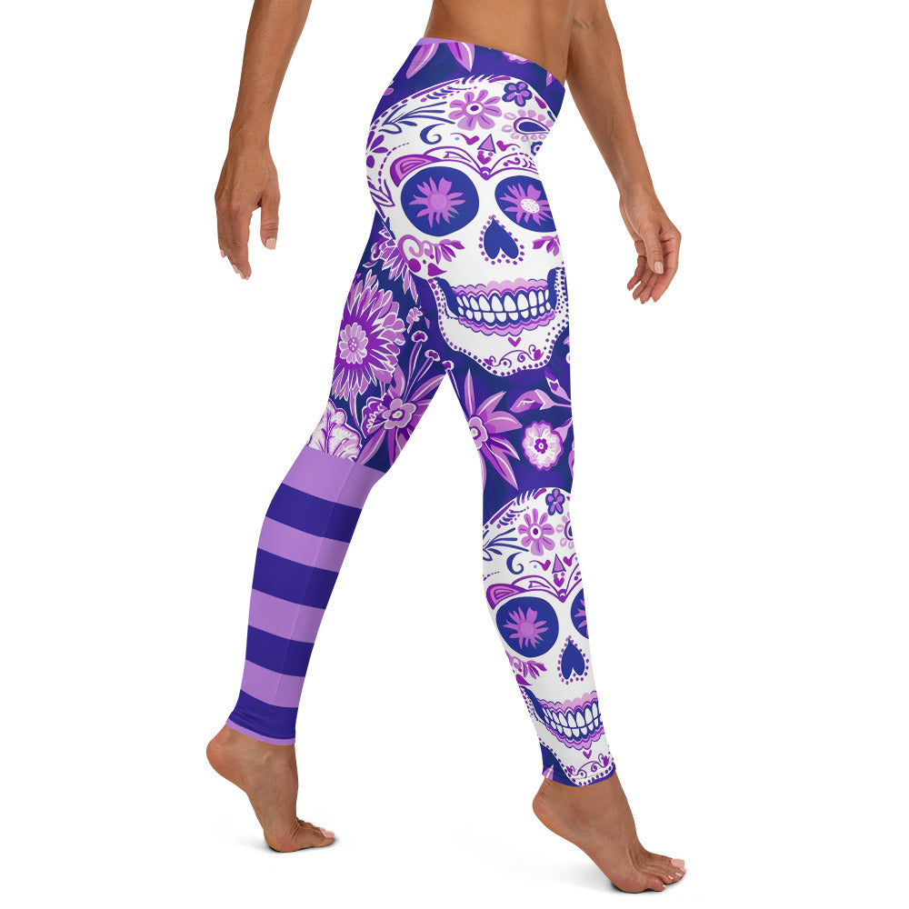 Purple Sugar skull & Floral Pattern Printed Leggings