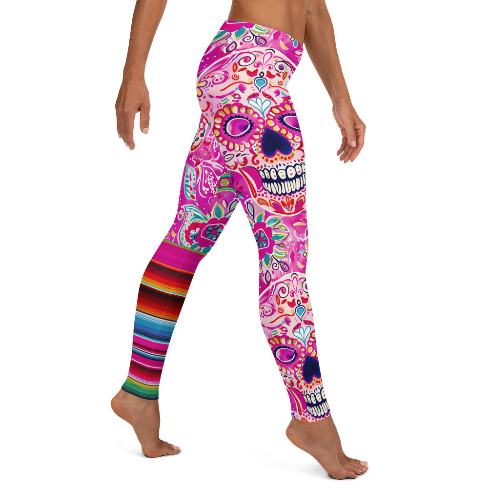 Sugar Skull and Pink Serape Printed Leggings