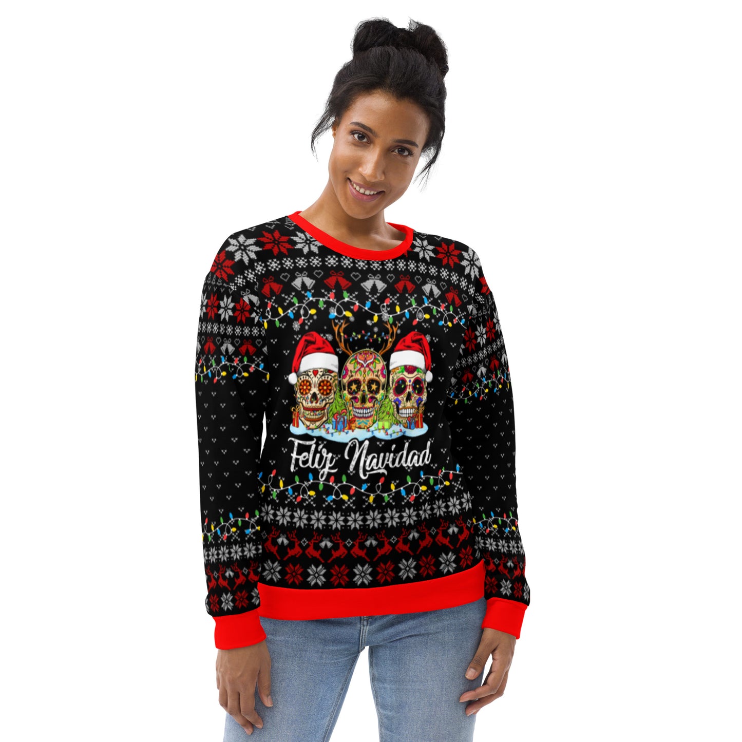 Feliz Navidad Sugar Skull Unisex Christmas Sweatshirt